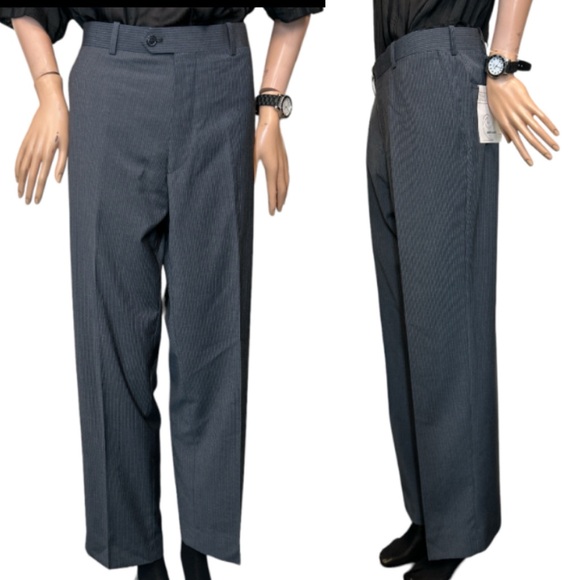 Pierre Cardan Pinstriped Gray Dress Pants slacks Flat panel size 33 X 30 - Picture 1 of 16
